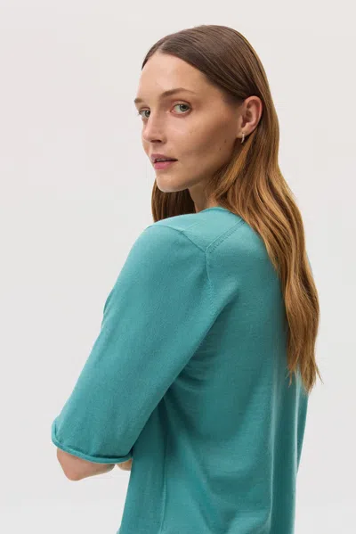 Johnstons Of Elgin Superfine Merino Wool Green T-shirt In Blue