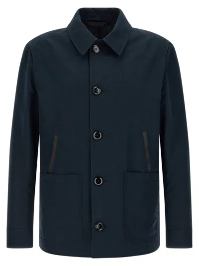Brioni Desert Collared Jacket Front Pockets In Blue