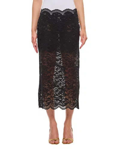 Rabanne Lace-edged Midi Skirt With High Waist And Decorative Buttons In Black