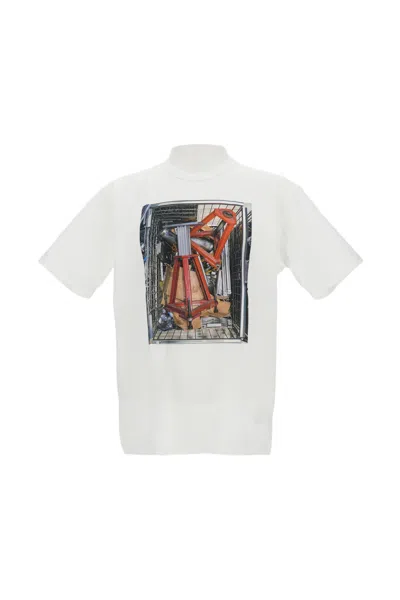 Junya Watanabe Cotton Jersey T-shirt With Screen-printed Graphic In White