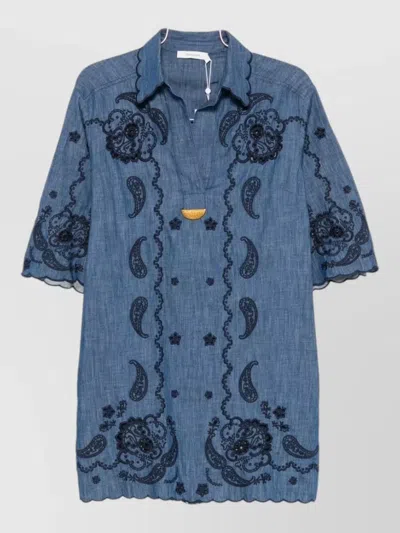 Zimmermann Aster Broderie Anglaise-trimmed Cotton-denim Mini Dress In Blue