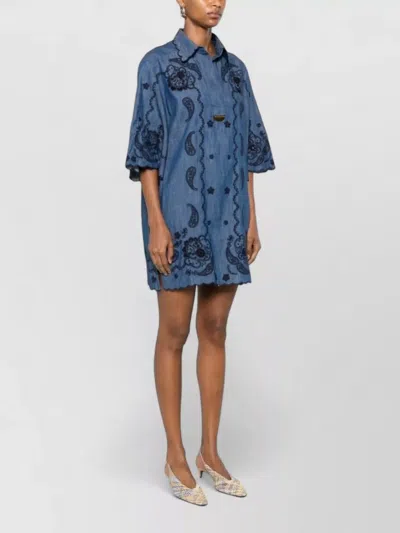 Zimmermann Aster Broderie Anglaise-trimmed Cotton-denim Mini Dress In Blue
