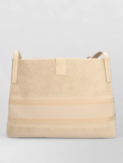 Balmain Rectangular Shoulder Bag Textured Fabric Dual Handles In Neutral
