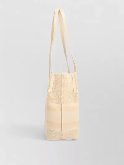 Balmain Rectangular Shoulder Bag Textured Fabric Dual Handles In Neutral