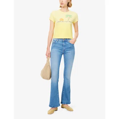 Mother Womens Desert Sun Palm The Itty Bitty Ringer Graphic-print Cotton T-shirt Xs In Yellow