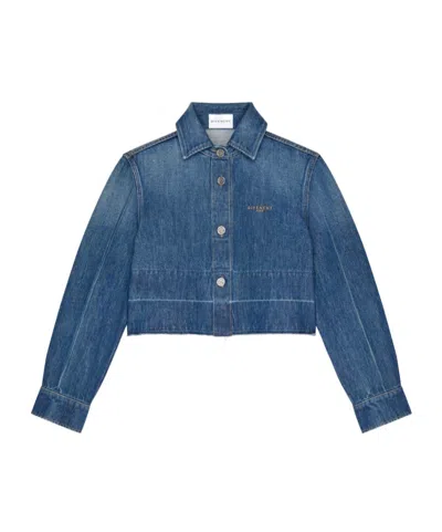 Givenchy Cropped Raw-edge Cotton Denim Jacket In Blue