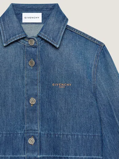 Givenchy Cropped Raw-edge Cotton Denim Jacket In Blue