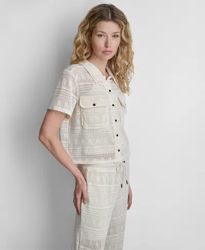 Dkny Open Stitch Button-up Shirt In White