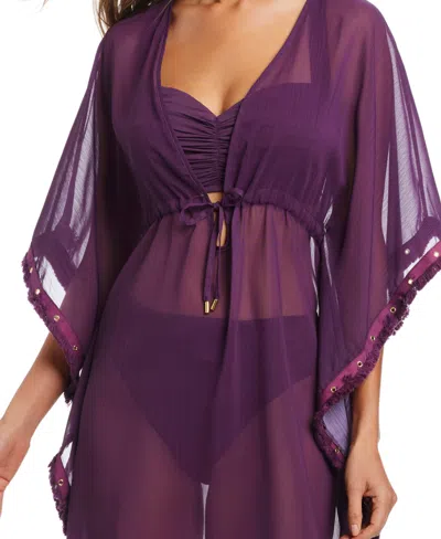 Bleu Rod Beattie Tie Front Caftan In Purple