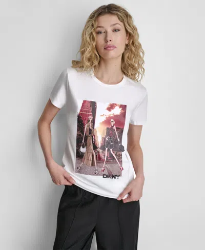 Dkny Manhattan Henge Conversation Cotton Blend Graphic T-shirt In White