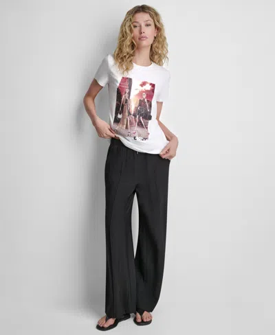 Dkny Manhattan Henge Conversation Cotton Blend Graphic T-shirt In White