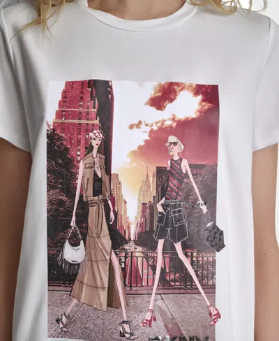 Dkny Manhattan Henge Conversation Cotton Blend Graphic T-shirt In White