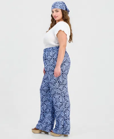 Full Circle Trends Trendy Plus Size Bandana-print Pull-on Pants In Blue