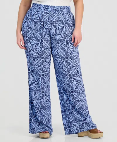 Full Circle Trends Trendy Plus Size Bandana-print Pull-on Pants In Blue
