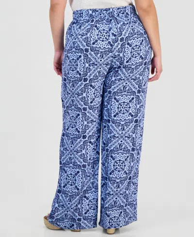 Full Circle Trends Trendy Plus Size Bandana-print Pull-on Pants In Blue