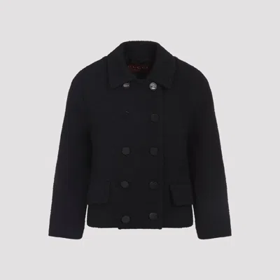 Gucci Double-breasted Wool Jacket Featuring Pockets In Black