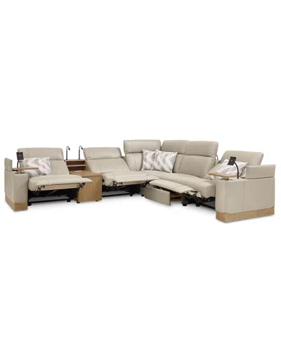 Macy's Maxyne 6-pc. Leather 3 Power L Sectional With Console In Multi