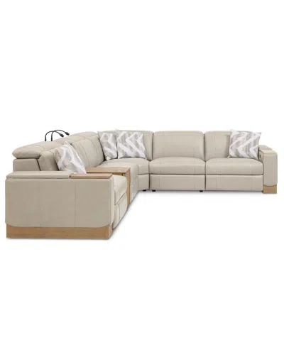 Macy's Maxyne 6-pc. Leather 3 Power L Sectional With Console In Multi