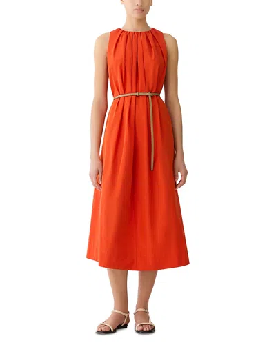 Lafayette 148 Technical Taffeta Belted Sleeveless Midi Dress In Orange