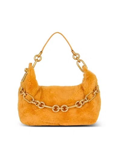 Balmain Medium Sync Shearling Chain Shoulder Bag In Purple