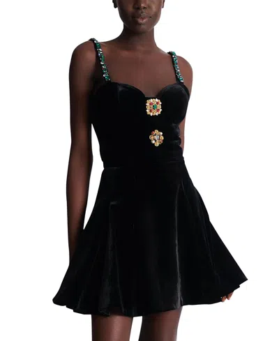 Balmain Embellished Strappy Velvet Dress In Black