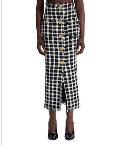 Balmain Button-front Check Tweed Maxi Skirt In Multi