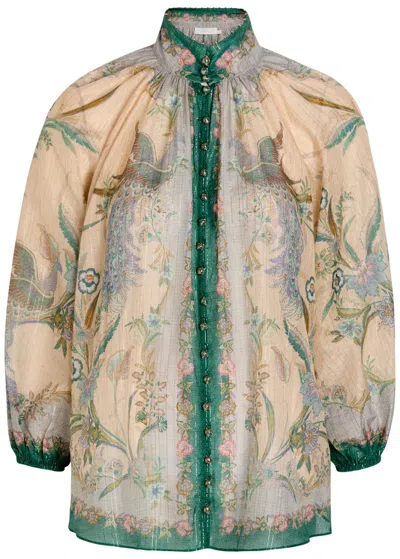 Zimmermann Indra Printed Metallic Cotton And Silk-blend Blouse In Multi