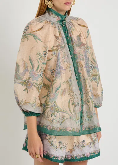 Zimmermann Indra Printed Metallic Cotton And Silk-blend Blouse In Multi