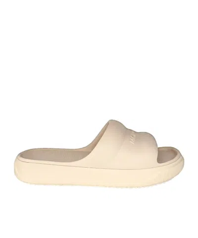 Moncler Platform Logo Slides Open Toe Rubber Sole In White