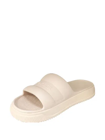 Moncler Platform Logo Slides Open Toe Rubber Sole In White