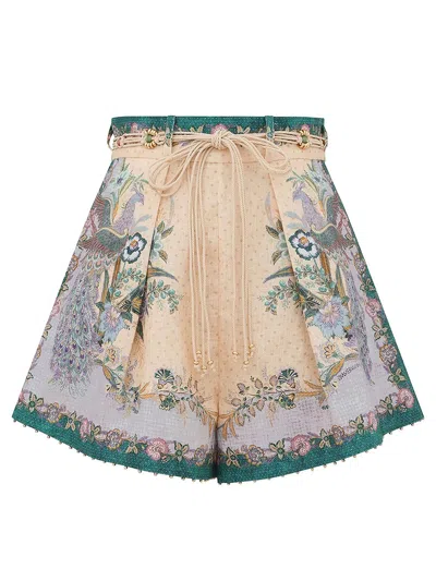 Zimmermann Womens Cream Scarf Floral Indra Tuck Printed Linen Shorts In Nude