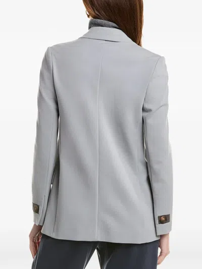 Brunello Cucinelli Double-breasted Bead-embellished Cotton-blend Jersey Blazer In Gray