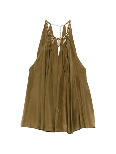 Zimmermann Womens Olive Mahon Chain Neck Silk Blouse Xl In Green