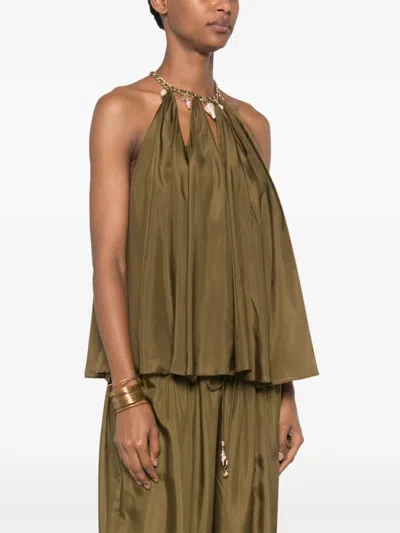 Zimmermann Womens Olive Mahon Chain Neck Silk Blouse Xl In Green