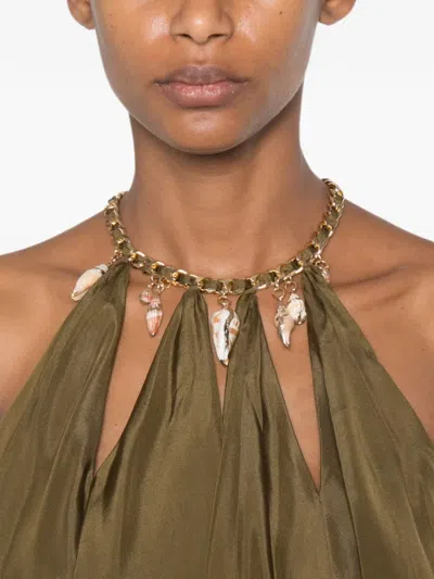 Zimmermann Womens Olive Mahon Chain Neck Silk Blouse Xl In Green
