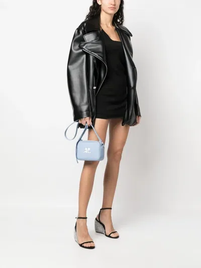 Courrèges Logo-patch Leather Crossbody Bag In Blue
