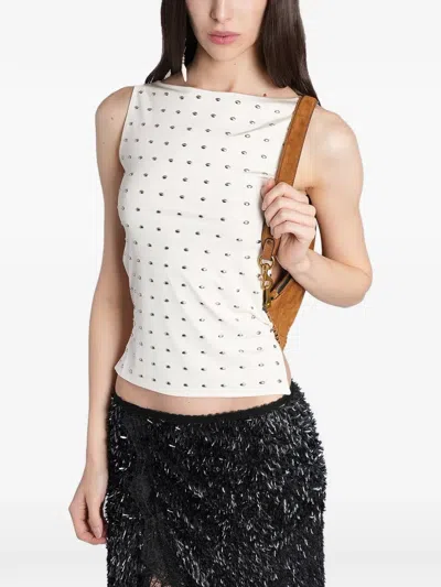 Siedres Stud-embellished Backless Top In White