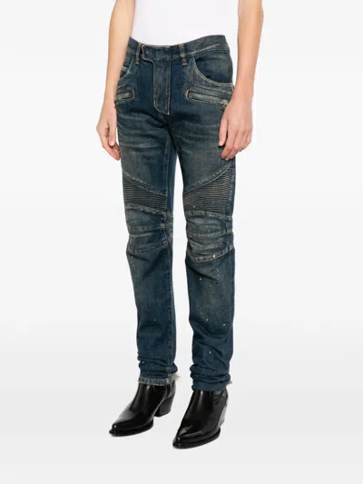 Balmain Biker Panelled Jeans In Black