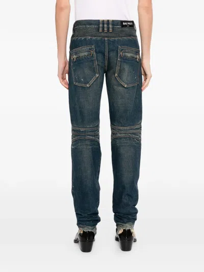 Balmain Biker Panelled Jeans In Black