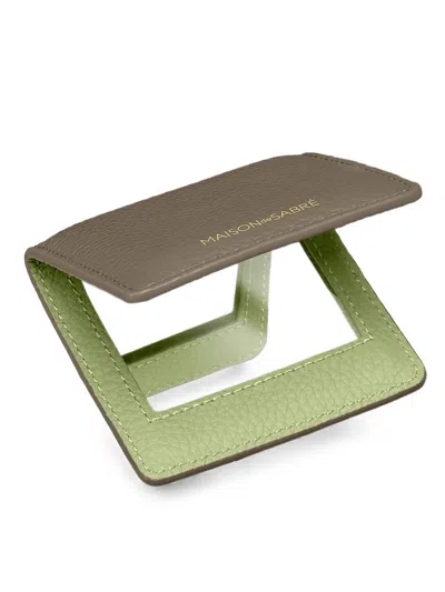 Maison De Sabre Pebbled Leather Compact Mirror In Brown