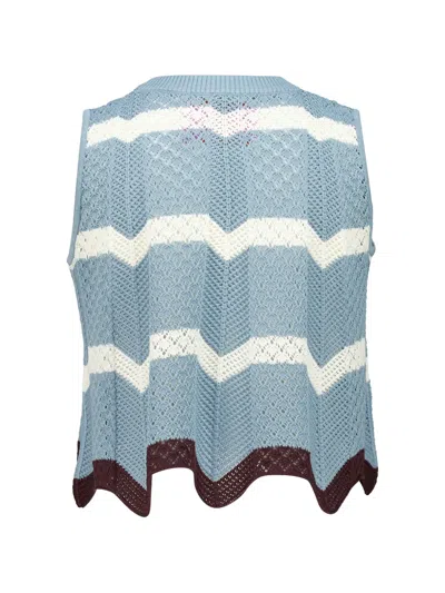 La Doublej Scalloped Striped Pointelle-knit Cotton Tank In Blue