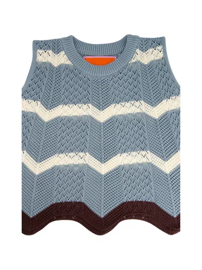 La Doublej Scalloped Striped Pointelle-knit Cotton Tank In Blue