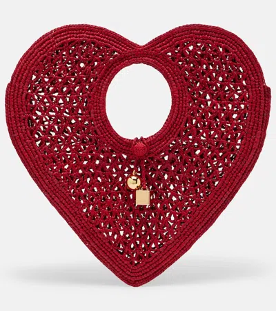 Jacquemus Spiaggia Caur Small Raffia Top-handle Bag In Red