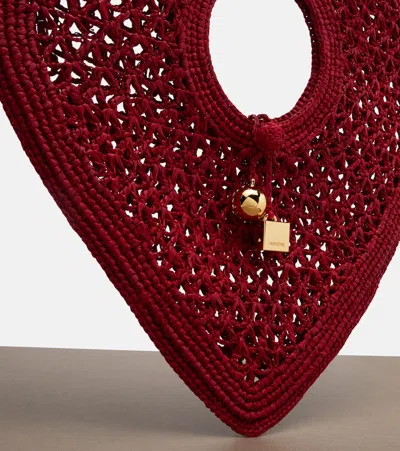 Jacquemus Spiaggia Caur Small Raffia Top-handle Bag In Red
