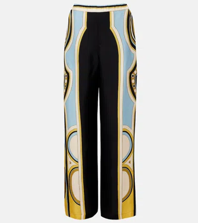 La Doublej Club Printed Silk Twill Wide-leg Pants In Multi
