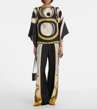 La Doublej Club Printed Silk Twill Wide-leg Pants In Multi