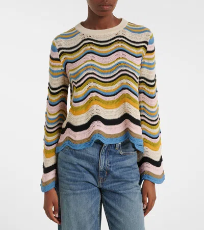 La Doublej Chevron-pattern Cropped Sweater In Multi
