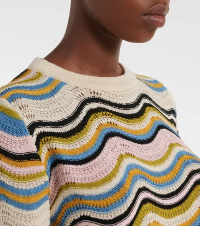 La Doublej Chevron-pattern Cropped Sweater In Multi