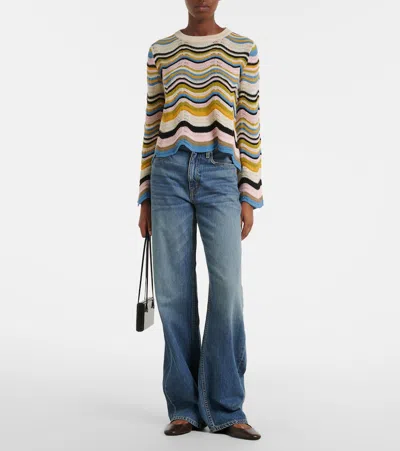 La Doublej Chevron-pattern Cropped Sweater In Multi