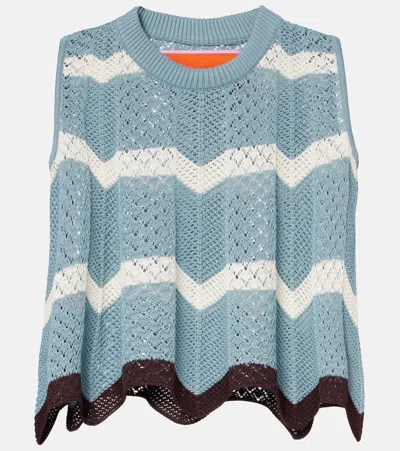 La Doublej Scalloped Striped Pointelle-knit Cotton Tank In Blue